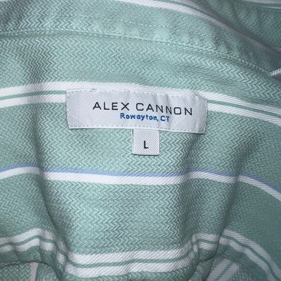 Alex Cannon Rowayton CT Green Pastel Striped Long Sleeve Button Front Shirt Lg - Picture 5 of 7